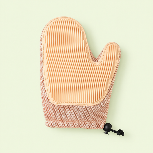Gant de toilettage pour chat coloris abricot, face à têtes souples