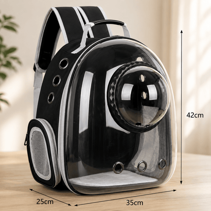 Dimensions du sac à dos bulle pour chat : 42 cm de haut, 35 cm de large et 25 cm de profondeur