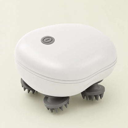 Masseur électrique 2-en-1 blanc avec quatre têtes de massage en silicone, vue de trois quarts