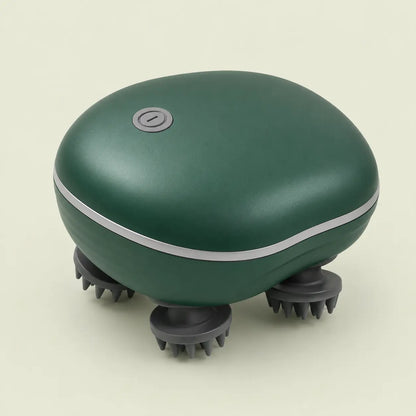 Masseur électrique 2-en-1 vert avec quatre têtes de massage en silicone gris et bouton marche