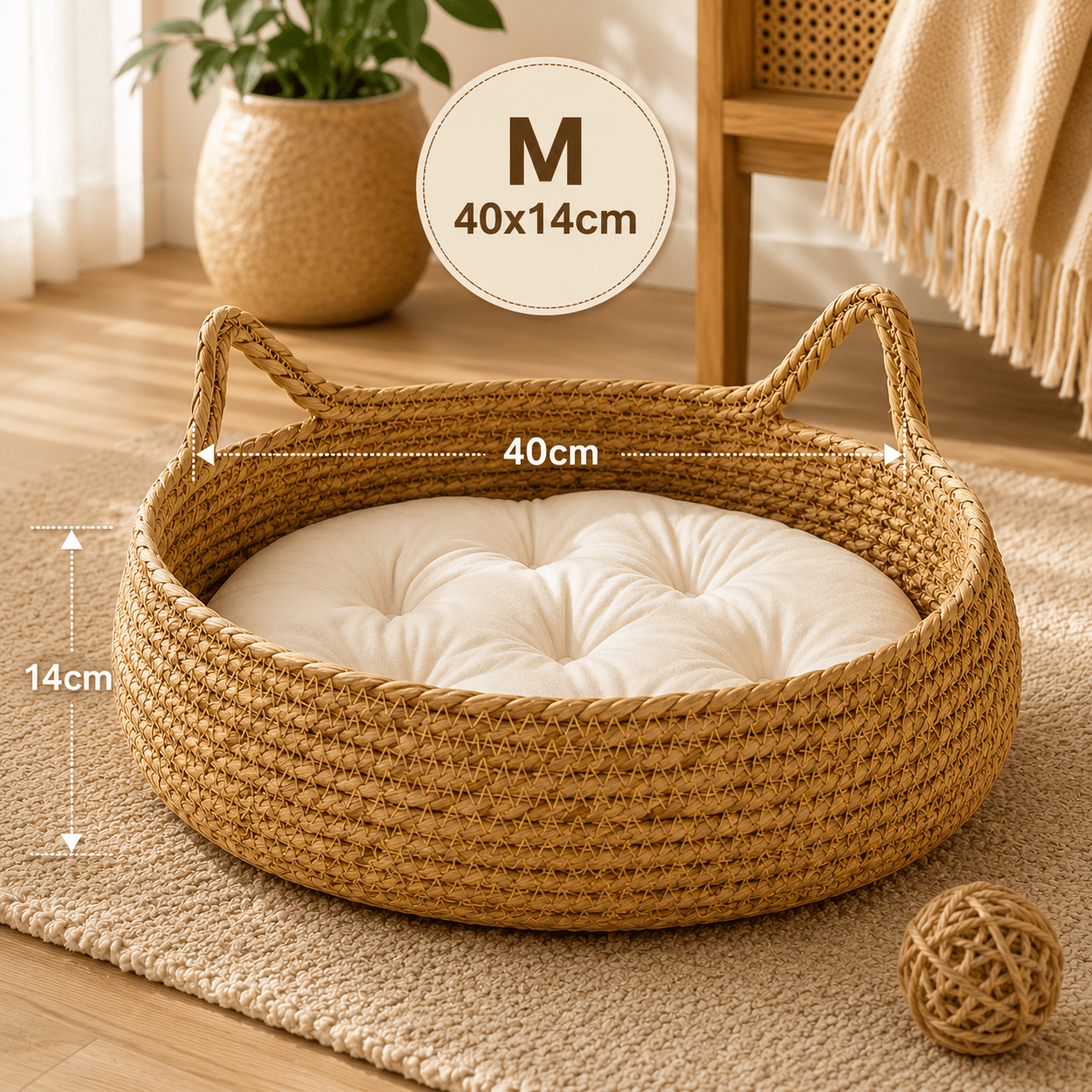 Panier pour chat quatre saisons en fibres naturelles dans un intérieur