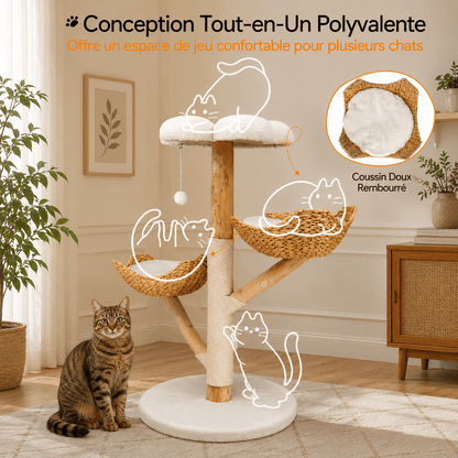 Arbre à chat 3 niveaux avec poteaux en corde de sisal