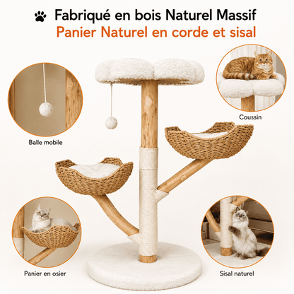 Arbre à chat fabriqué en bois de saule naturel et massif