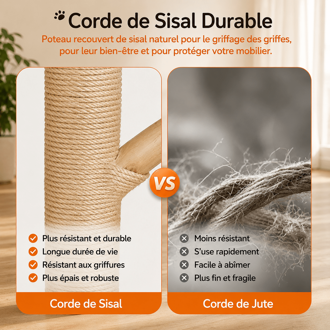 Arbre à chat avec corde de sisal durable pour griffer