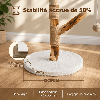 Arbre à chat en bois de saule naturel et blanc, hauteur 111 cm