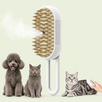 Brosse vapeur pour chat coloris blanc, vues dessus et dessous avec dimensions 12 x 6,5 x 4,5 cm