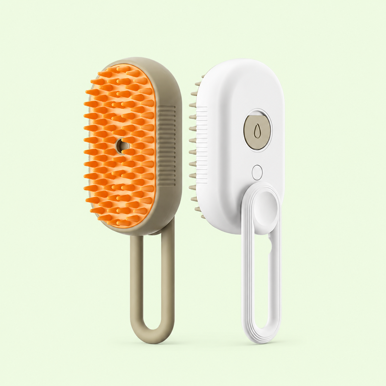 Brosse vapeur pour chat présentée de face et de dos