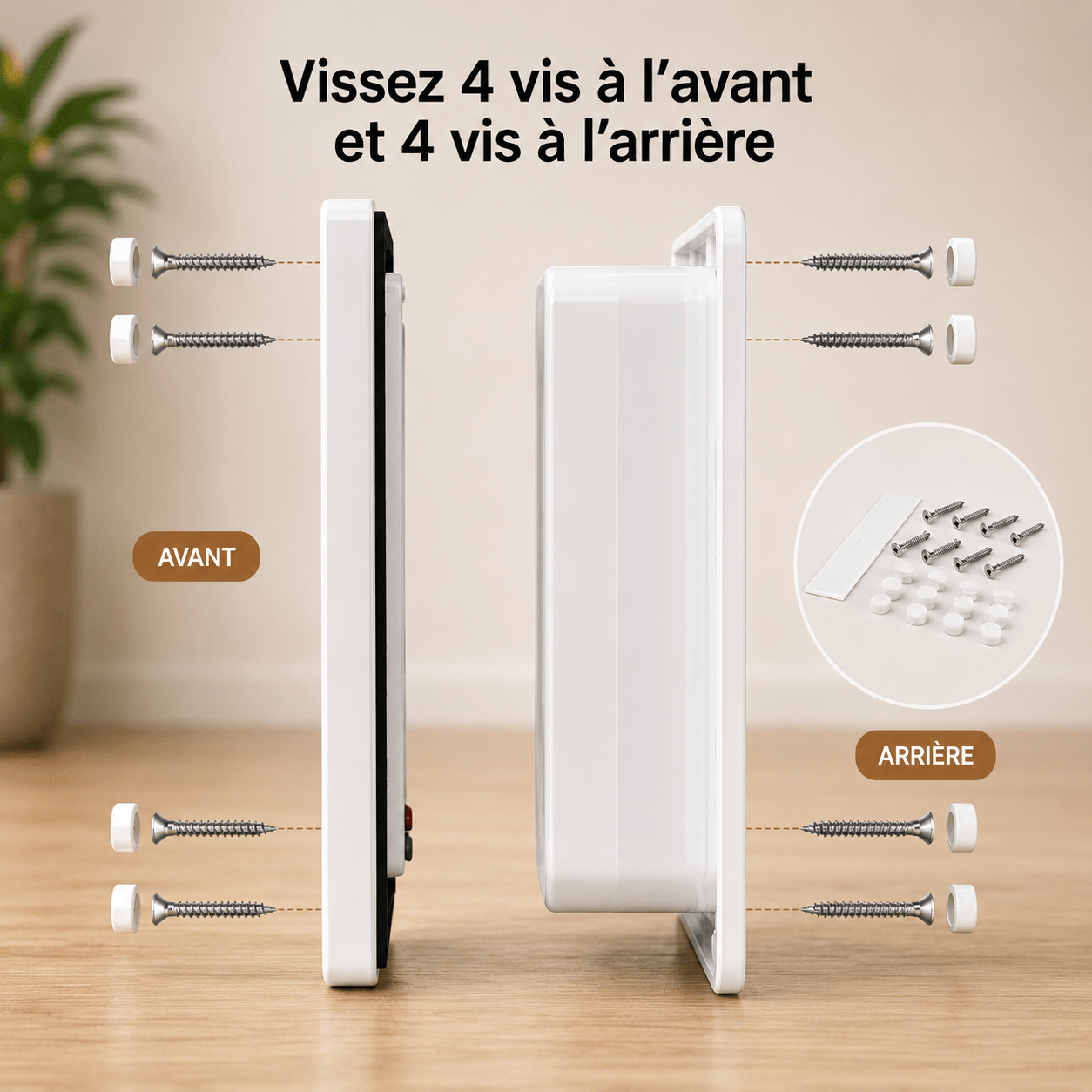 Schéma d'installation chatière – vissage 4 vis à l'avant et 4 vis à l'arrière