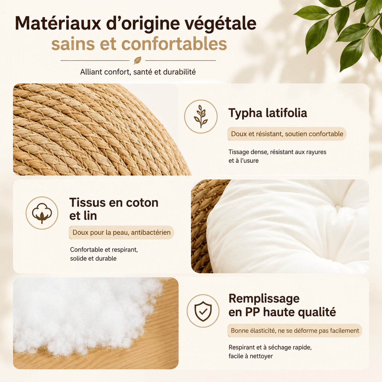 Coussin amovible et lavable du panier pour chat tressé main