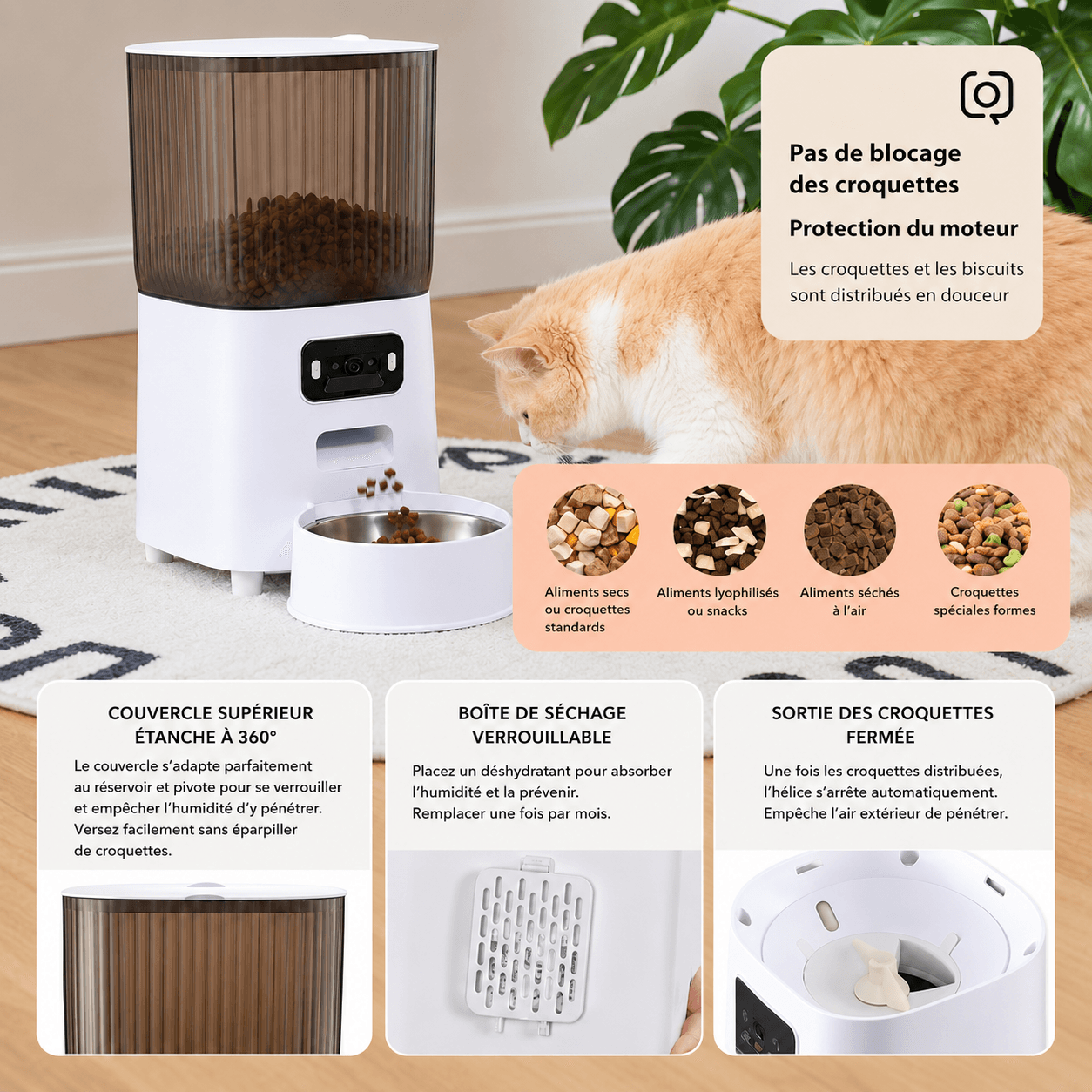 Distributeur de croquettes connecté pilotable en WiFi par application