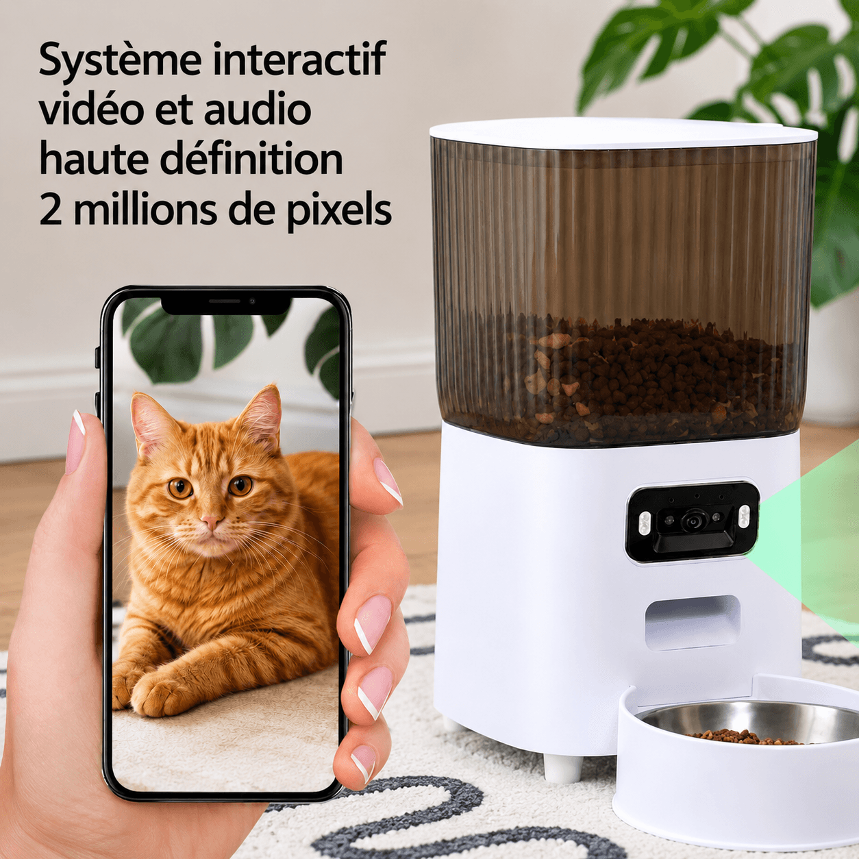 Distributeur de croquettes pour chat avec écran LCD et portions réglables