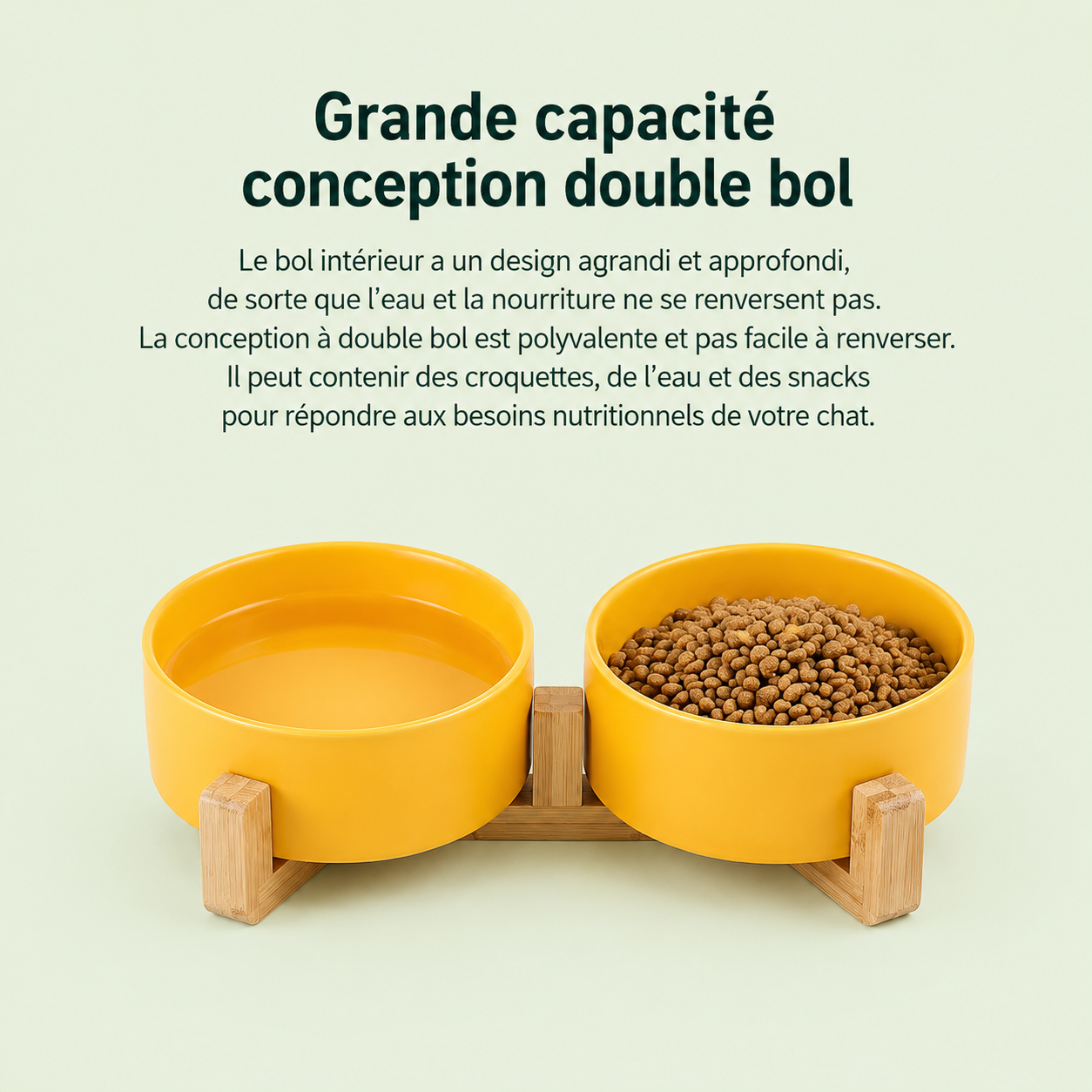 Grande capacité : double gamelle en céramique jaune, un bol d'eau et un bol de croquettes pour chat