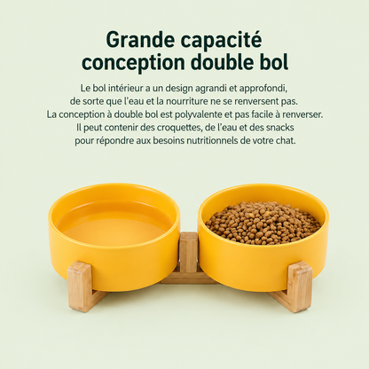 Grande capacité : double gamelle en céramique jaune, un bol d'eau et un bol de croquettes pour chat