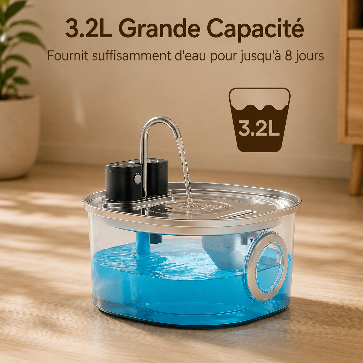 Fontaine à eau pour chat, grande capacité 3,2 litres