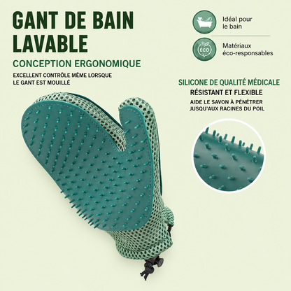 Gant de toilettage lavable pour le bain du chat, picots en silicone souple et maille aérée