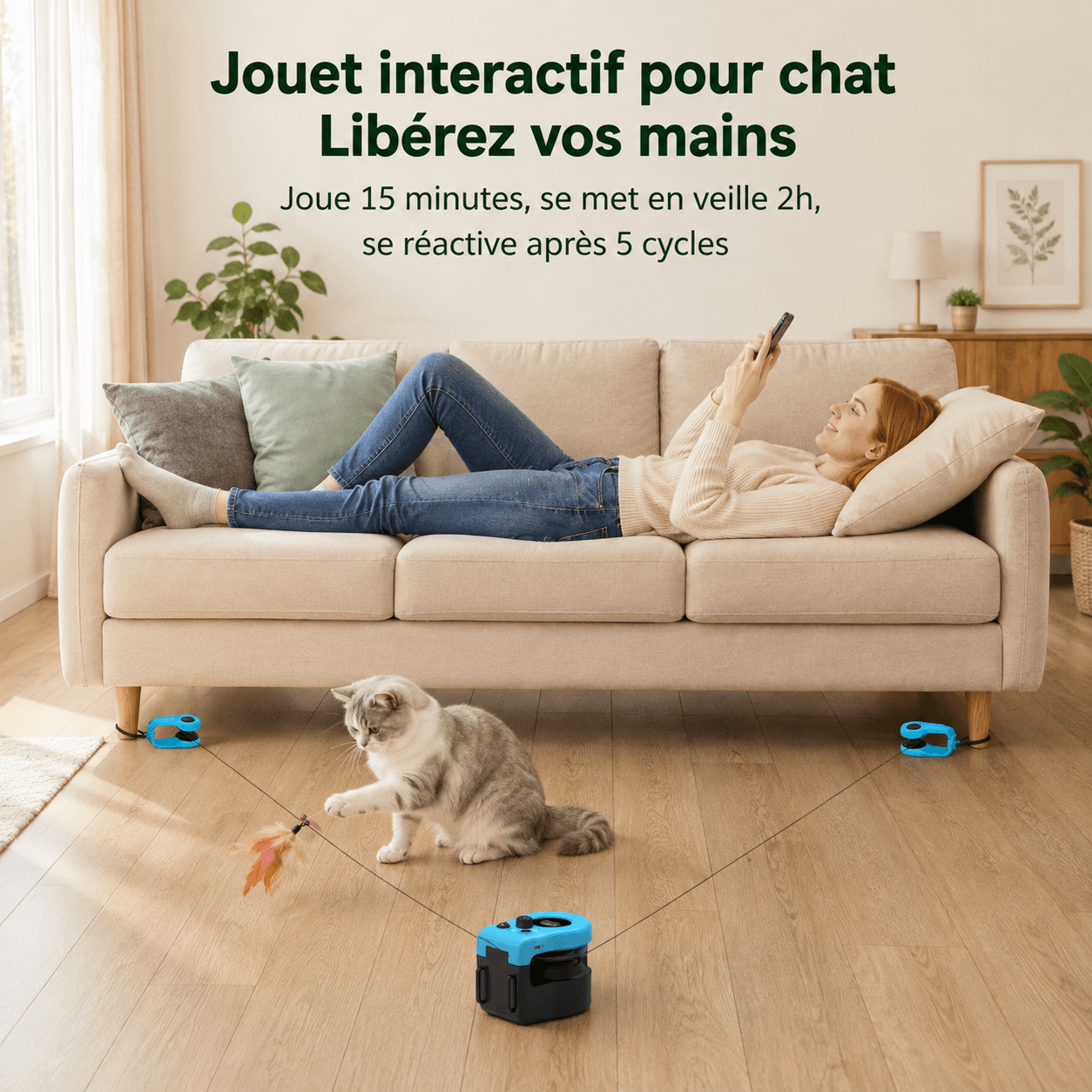 Jouet de chasse pour chat en mode automatique, 15 minutes de jeu puis mise en veille