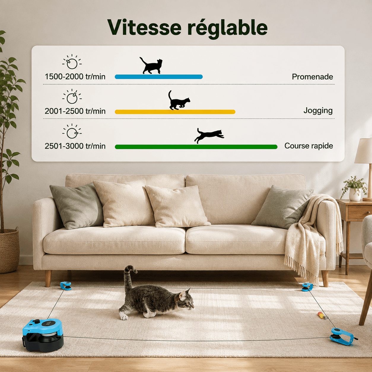 Vitesse réglable du jouet de chasse pour chat, de 1500 à 3000 tours par minute