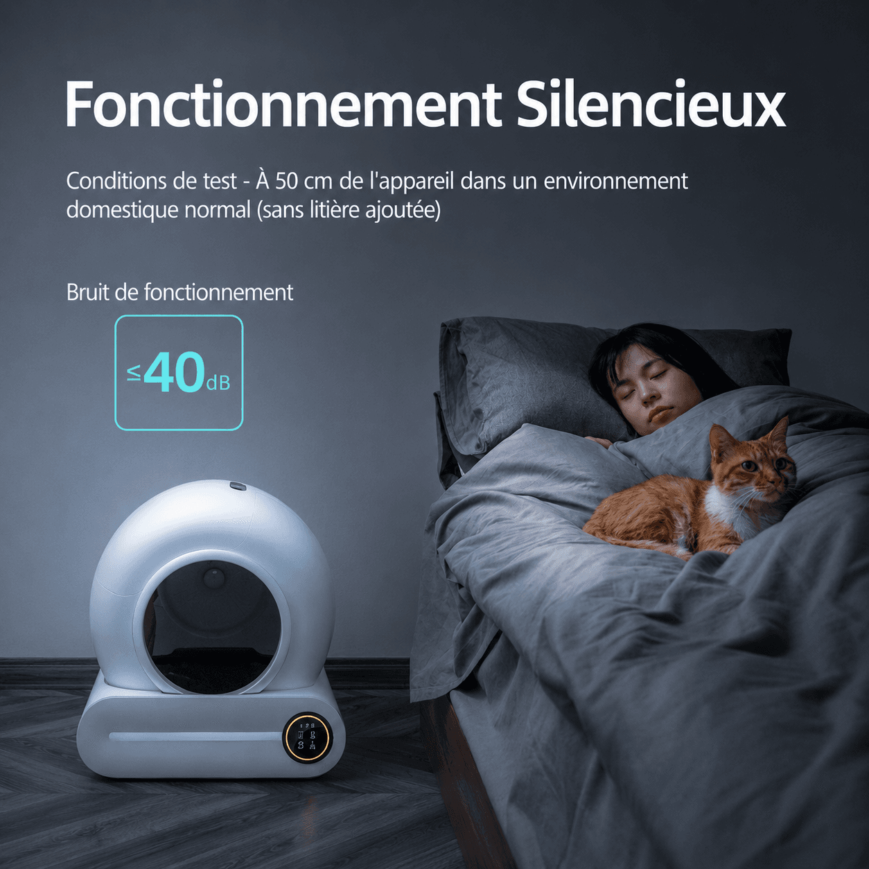 Litière automatique à fonctionnement silencieux pour chat