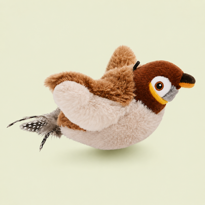 Oiseau en peluche imitant un moineau, avec plumes naturelles, jouet pour chat