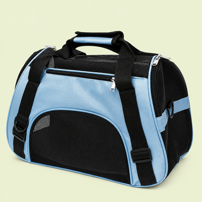 Sac de transport pour chat coloris bleu ciel avec bandoulière et panneaux en maille