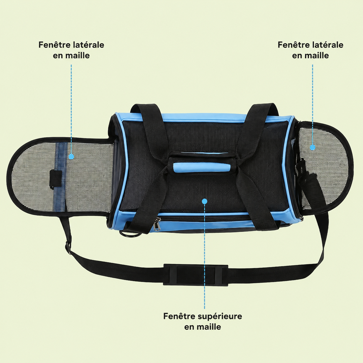 Panneau latéral en maille respirante du sac de transport pour chat