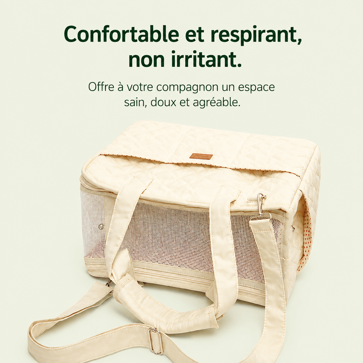 Panneau supérieur en maille respirante du sac de transport matelassé pour chat