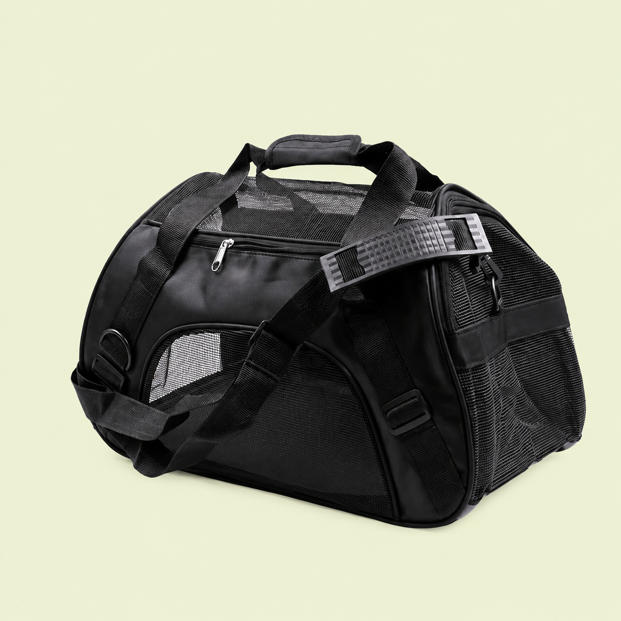 Sac de transport pour chat coloris noir avec bandoulière et panneaux en maille