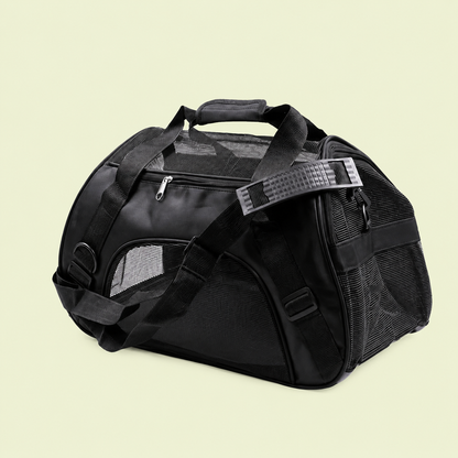 Sac de transport pour chat coloris noir avec bandoulière et panneaux en maille