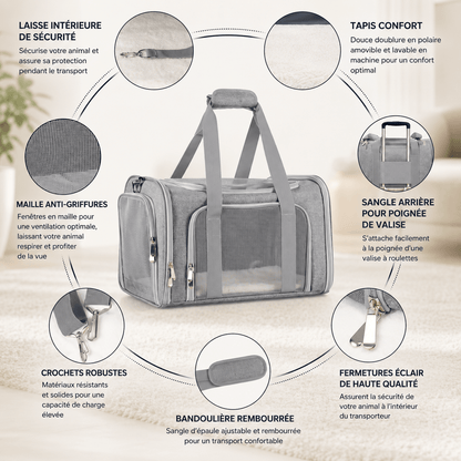 Sac de transport pour chat en 3 tailles : M 40 × 25 × 25 cm, L 45 × 30 × 30 cm et XL 50 × 34 × 34 cm
