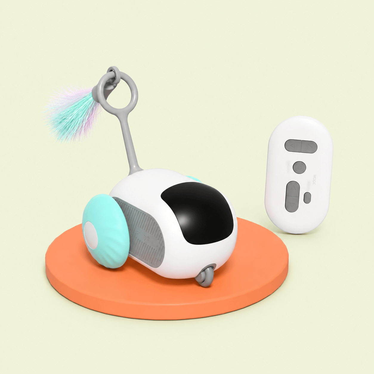 Voiture interactive pour chat coloris bleu avec plumeau et télécommande