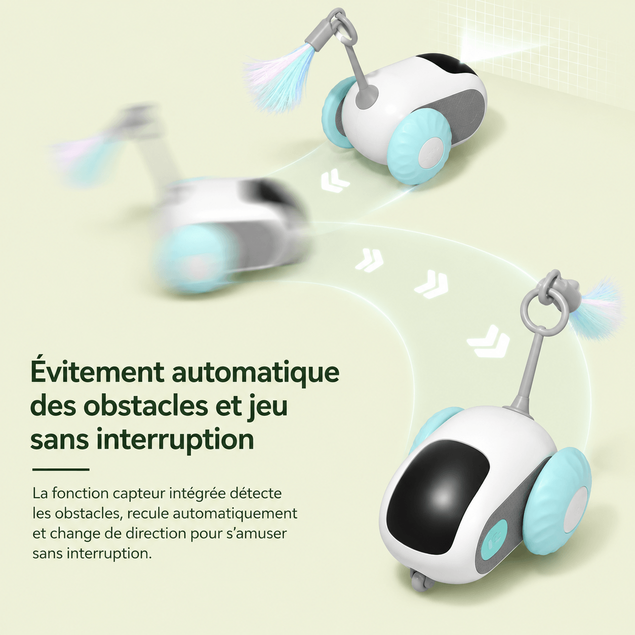 Voiture interactive pour chat évitant automatiquement les obstacles grâce à son capteur