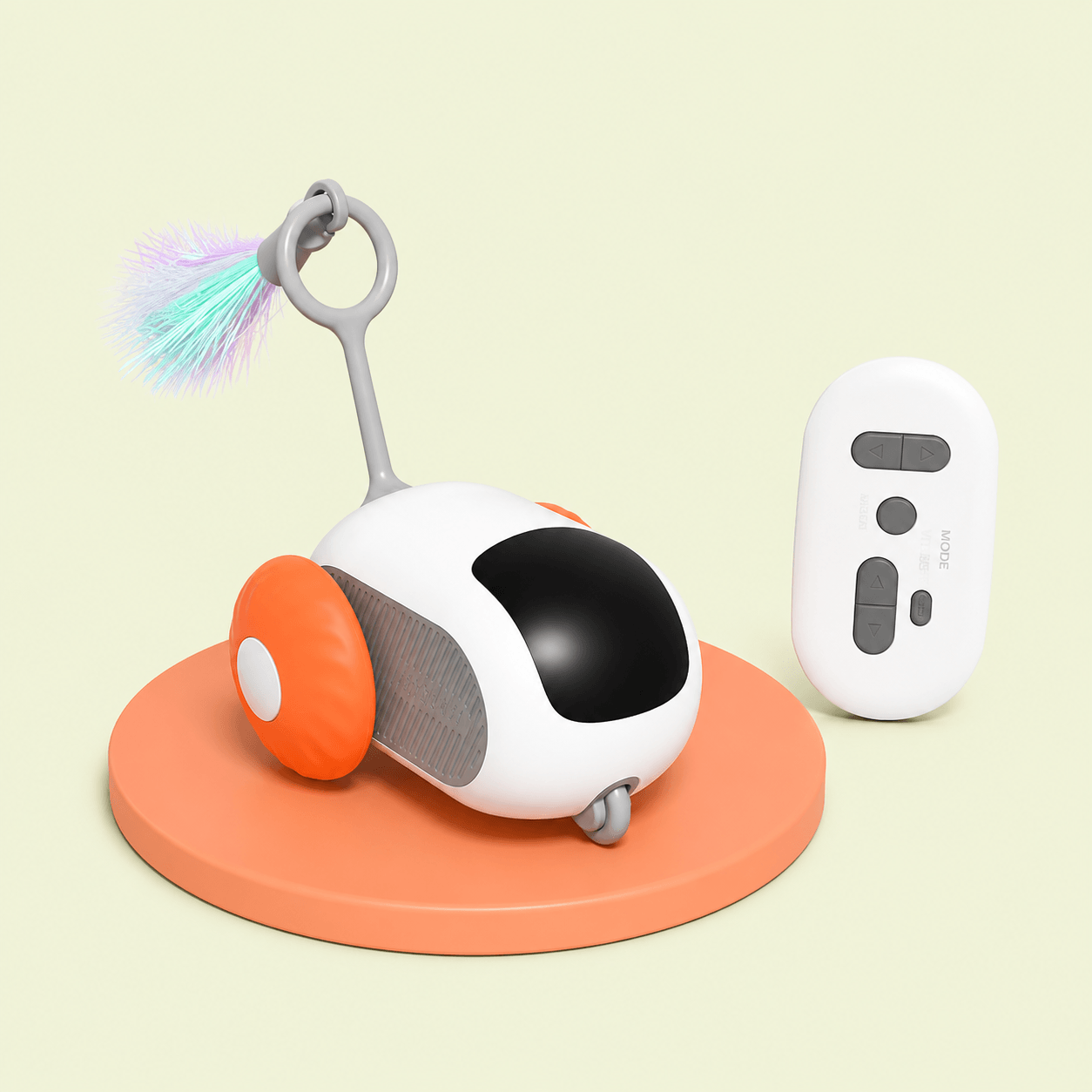 Voiture interactive pour chat coloris orange avec plumeau et télécommande