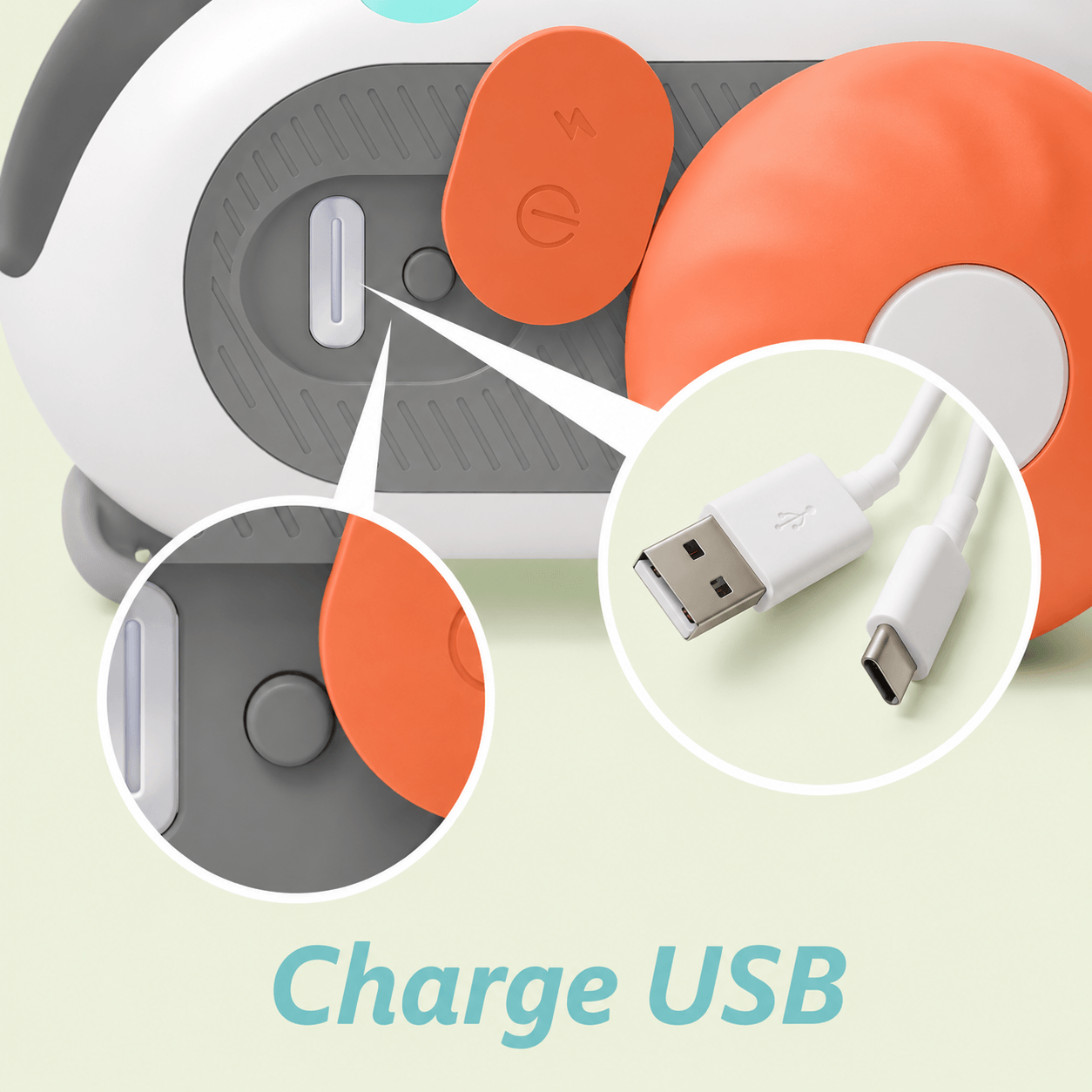 Port de charge USB-C de la voiture interactive pour chat et son câble fourni